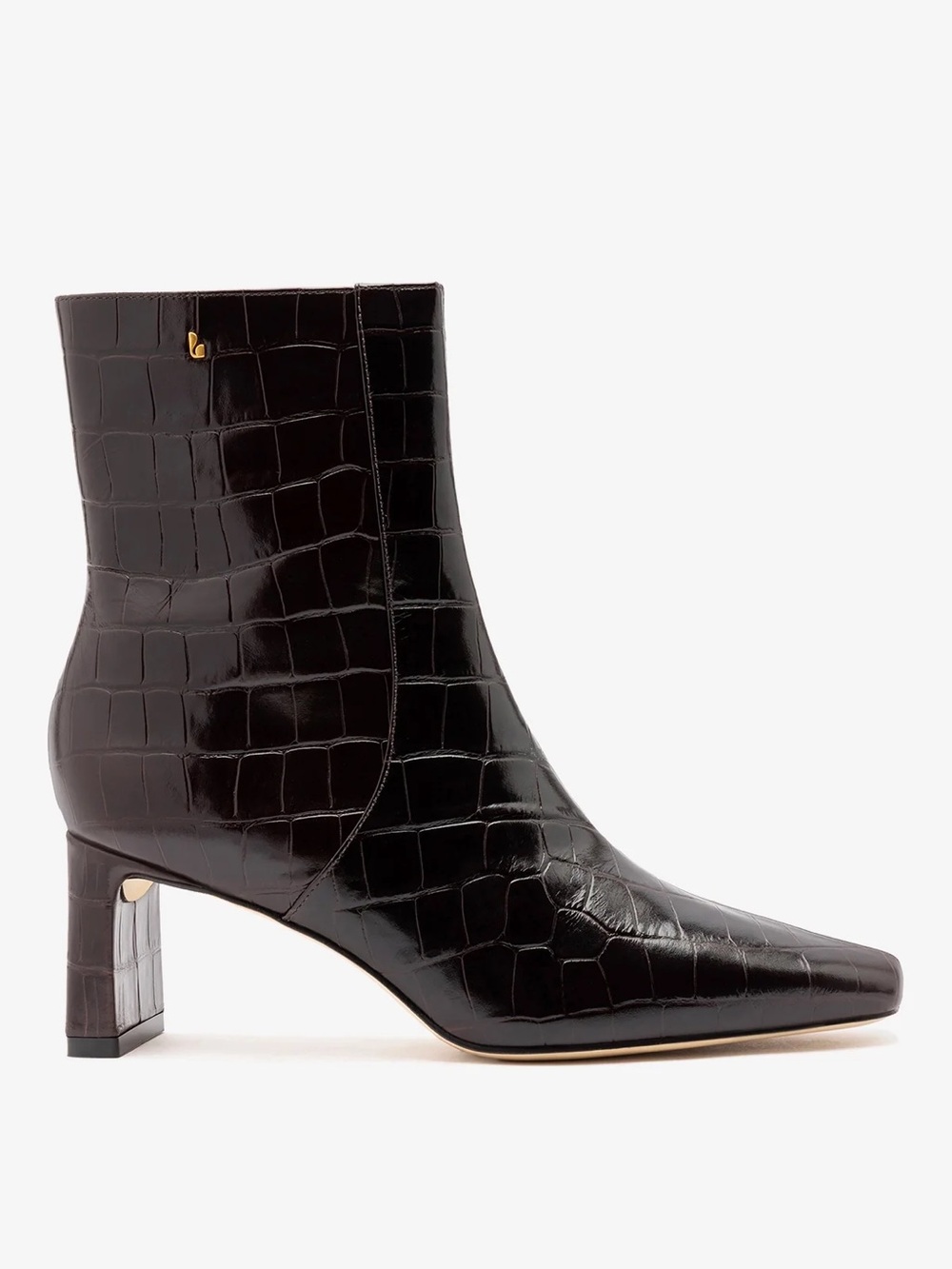 Larroude - Alexis Bootie - Chocolate Brown Croc-Embossed Leather Ankle Boots